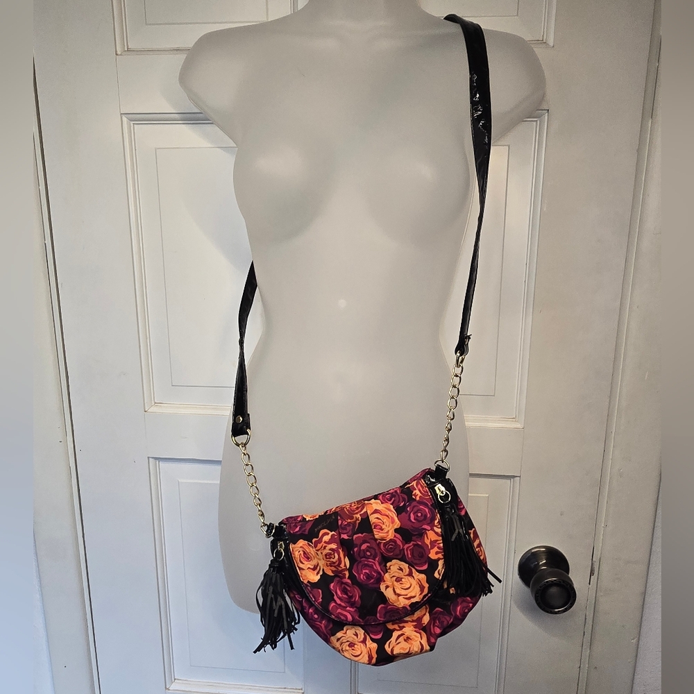 Betsey Johnson Floral Rose Crossbody in Pink, Orange & Black